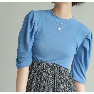 Puff-sleeve Crinkled T-shirt