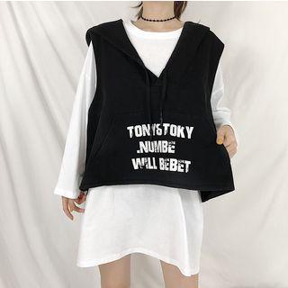 Long Sleeve Plain T-shirt Dress / Printed Tank Top