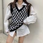 Plain Shirt / Checkered Sweater Vest