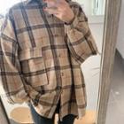 Long-sleeve Plaid Loose-fit Blouse