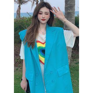 Loose-fit Printed T-shirt / Double-breasted Loose Vest Jacket