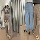Floral Pleated Boot-cut Pants