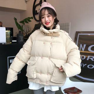 Stand Collar Double-breasted Padded Jacket Khaki - One Size