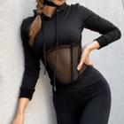 Long-sleeve Panel Mesh Hooded Top