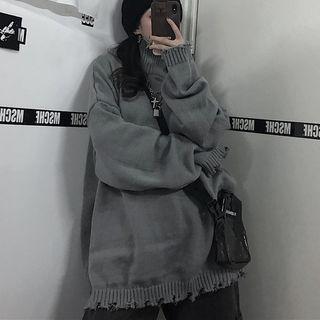 Turtle-neck Rpped Sweater