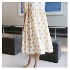 3/4-sleeve Polka-dot Dress Beige - One Size