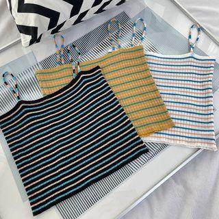 Sleeveless Stripe Ribbed Knit Crop Top