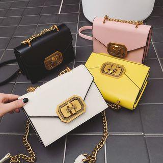 Buckled Faux-leather Chain-strap Shoulder Bag