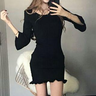 Plain 3/4-sleeve Bodycon Dress