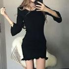 Plain 3/4-sleeve Bodycon Dress