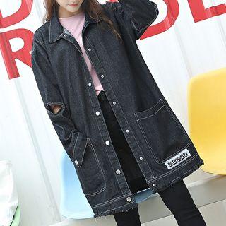 Fray-trim Denim Long Jacket