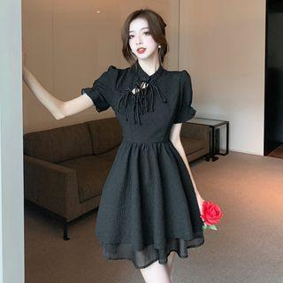 Plain Bow Cutout A-line Mini Dress