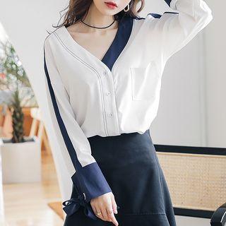Long-sleeve Ribbon Cuff Shirt