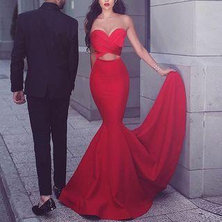Strapless Cutout A-lien Evening Gown