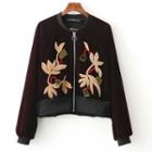 Long Sleeve Floral Embroidered Print Coat