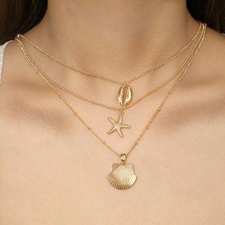 Alloy Shell & Starfish Pendant Layered Necklace Gold - One Size