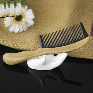 Wooden Hair Comb 1873 - Hair Comb - Khaki & Black - 18cm X 19cm