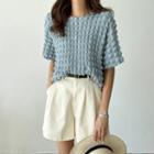 Waffle-textured Boxy Blouse