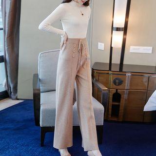 Set: Mock Neck Knit Top + Wide Leg Pants