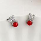 Alloy Bead Earring 1 Pair - Silver & Red - One Size