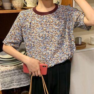 Short-sleeve Floral Chiffon T-shirt