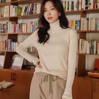 Colored Turtle-neck Napped Top
