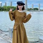 Long-sleeve A-line Dress Brown - One Size