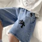 Cross Pattern Denim Shorts