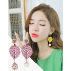 Rhinestone Faux-pearl Leaf Drop Earrings