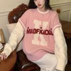 Mock Two-piece Lettering Color Panel Sweater