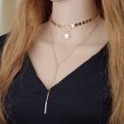 Stainless Steel Star & Bar Pendant Layered Choker Necklace Gold - One Size