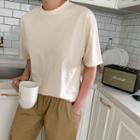 Crew-neck Plain T-shirt Cream - One Size