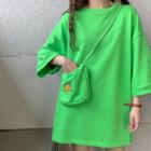 Set: 3/4-sleeve Oversized T-shirt + Crossbody Bag