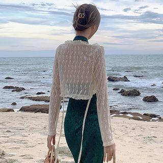 Tie-neck Lace Cropped Light Jacket White - One Size