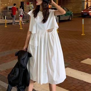Plain Round-neck Cutout Dress