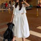 Plain Round-neck Cutout Dress