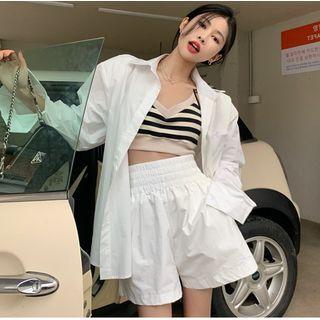 Striped Crop Tank Top / Oversized Shirt / Plain Shorts