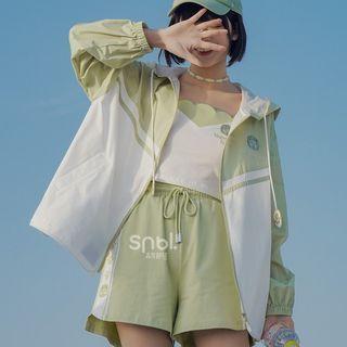Cartoon Embroidered Camisole Top / Shorts / Hooded Zip Jacket