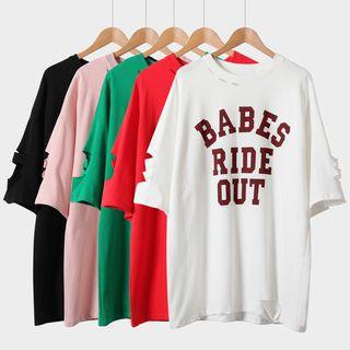 Short-sleeve Slashed Lettering T-shirt