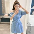 Mock Two-piece Short-sleeve Mini Denim Dress