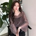Set: Long-sleeve Perforated Top + Spaghetti Strap Top