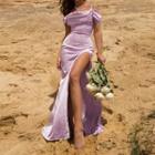 Off-shoulder Floral Slit Maxi Sundress