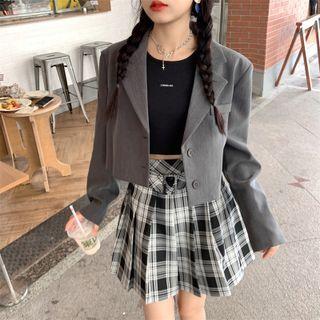 Plain Blazer / Plaid A-line Mini Skirt