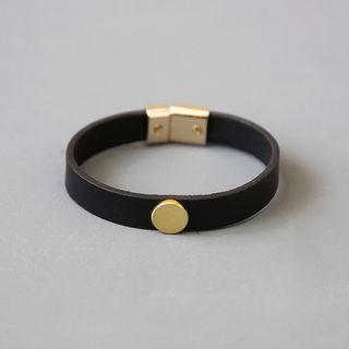 Metal-detail Genuine Leather Bangle