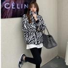 Zebra Print Zip Fleece Jacket Zebra - Black & White - One Size