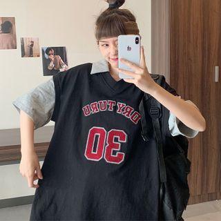 Mock Two-piece Loose-fit Short-sleeve Top