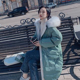 Contrast Trim Hooded Midi Parka