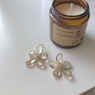 Rhinestone Flower Earring 1 Pair - Gold & White - One Size
