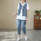 Patchwork Frog-button Denim Vest