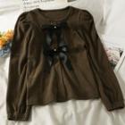 Ribbon-accent Puff-sleeve Loose Top